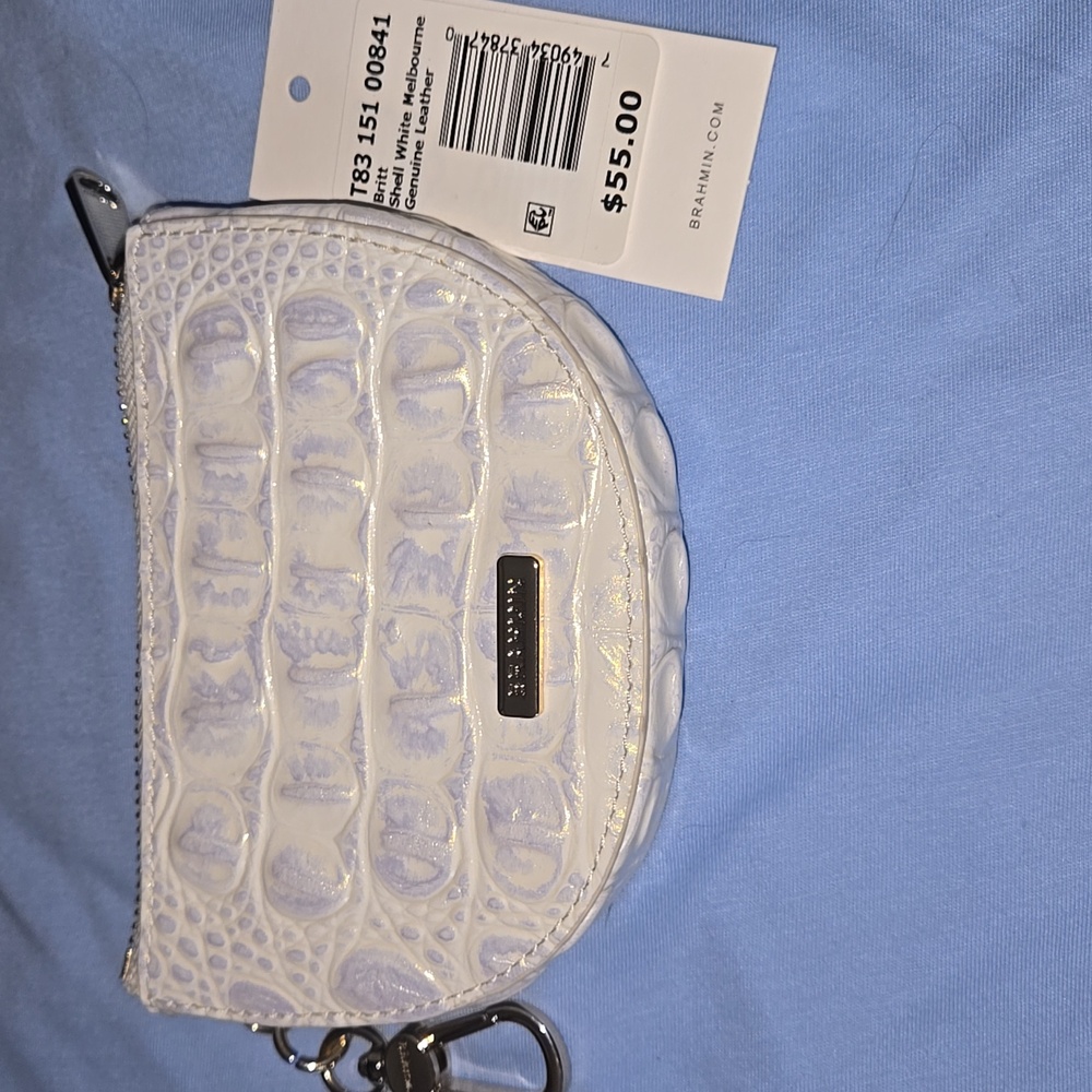 Elegant Shell White Crocodile-Embossed Britt Coin Holder